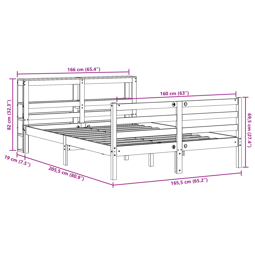 Bedframe zonder matras massief grenenhout wit 160x200 cm
