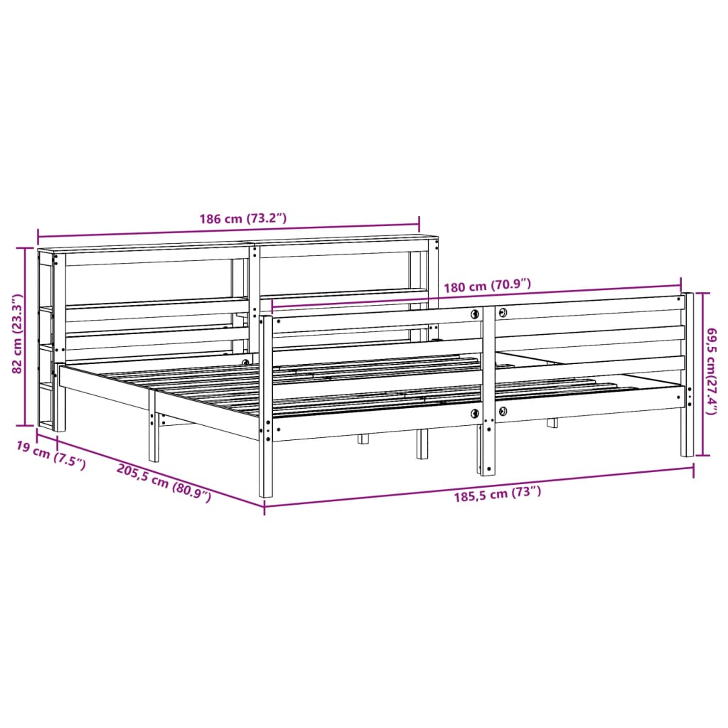 Bedframe zonder matras massief grenenhout wit 180x200 cm