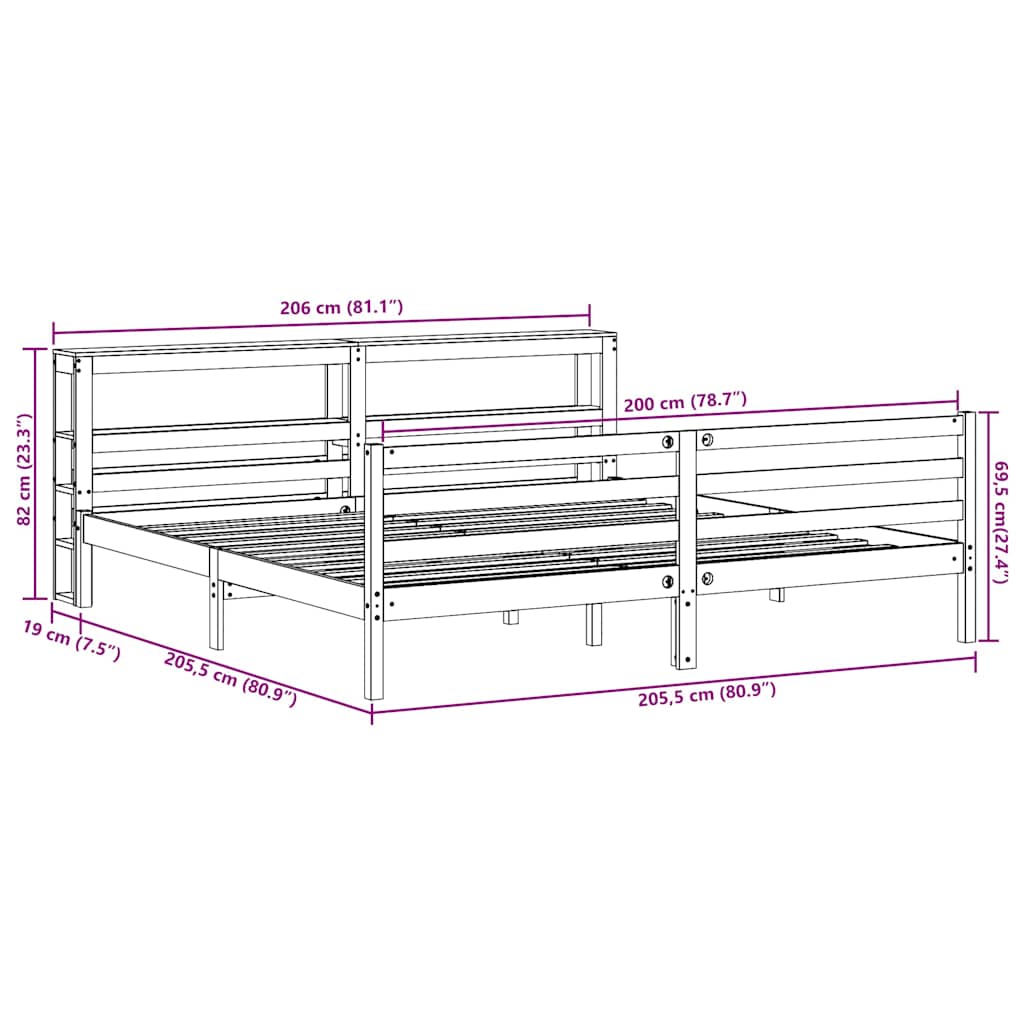 Bedframe Zonder Matras Massief Grenenhout 200 x 200 cm Naturel