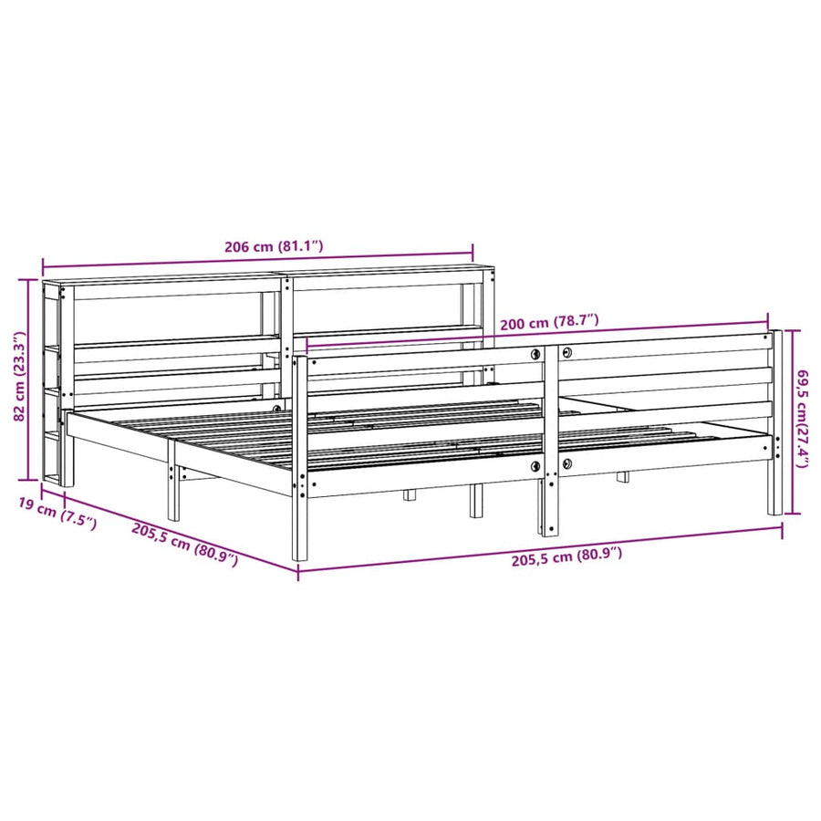 Bedframe zonder matras massief grenenhout wit 200x200 cm