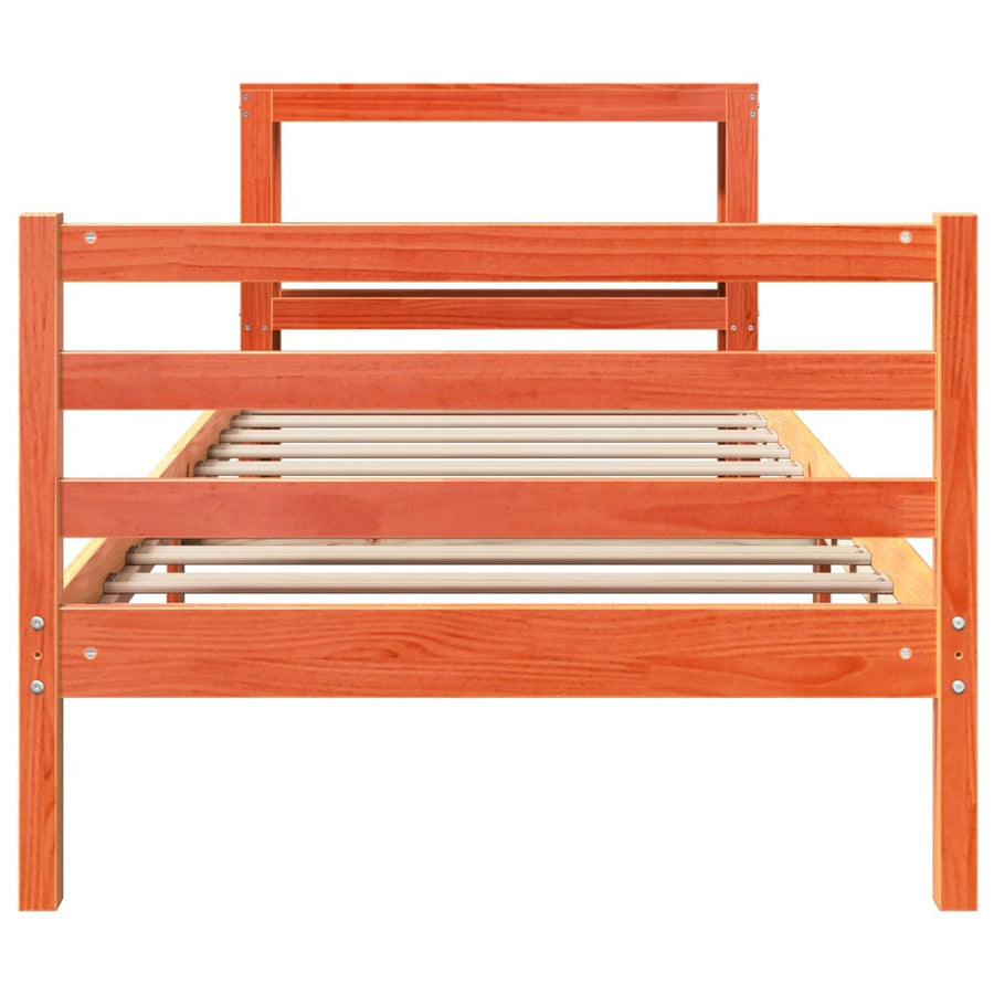 Bedframe zonder matras massief grenenhout wasbruin 75x190 cm