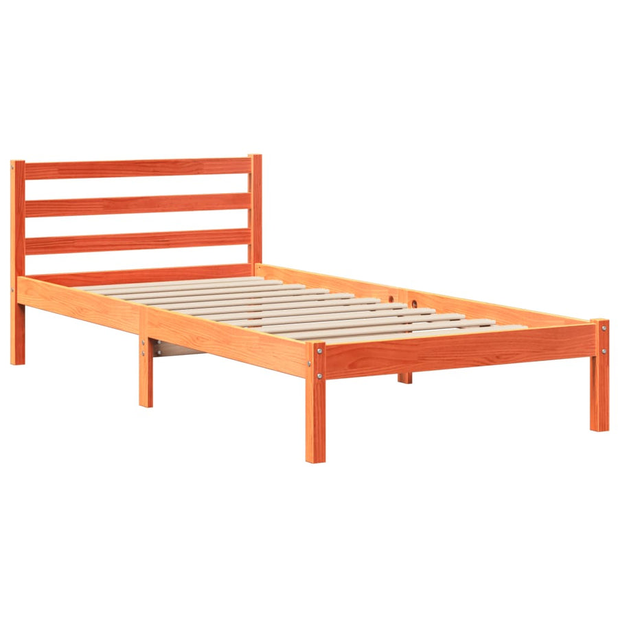 Bedframe zonder matras massief grenenhout wasbruin 75x190 cm