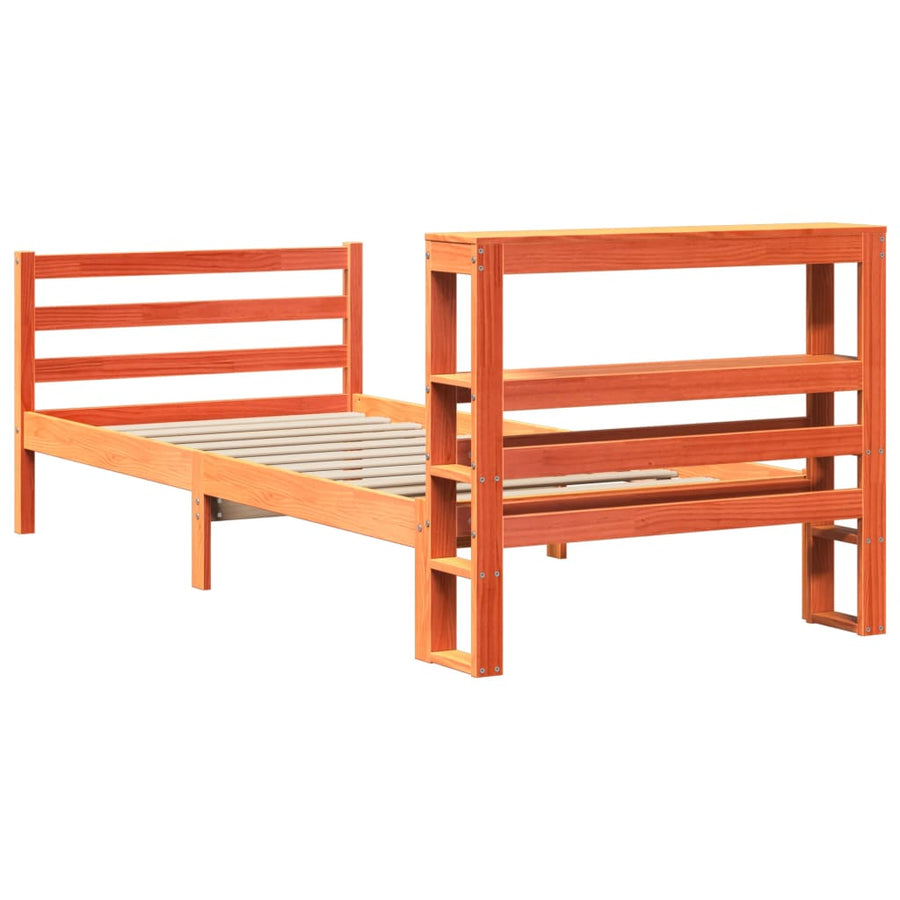 Bedframe zonder matras massief grenenhout wasbruin 75x190 cm