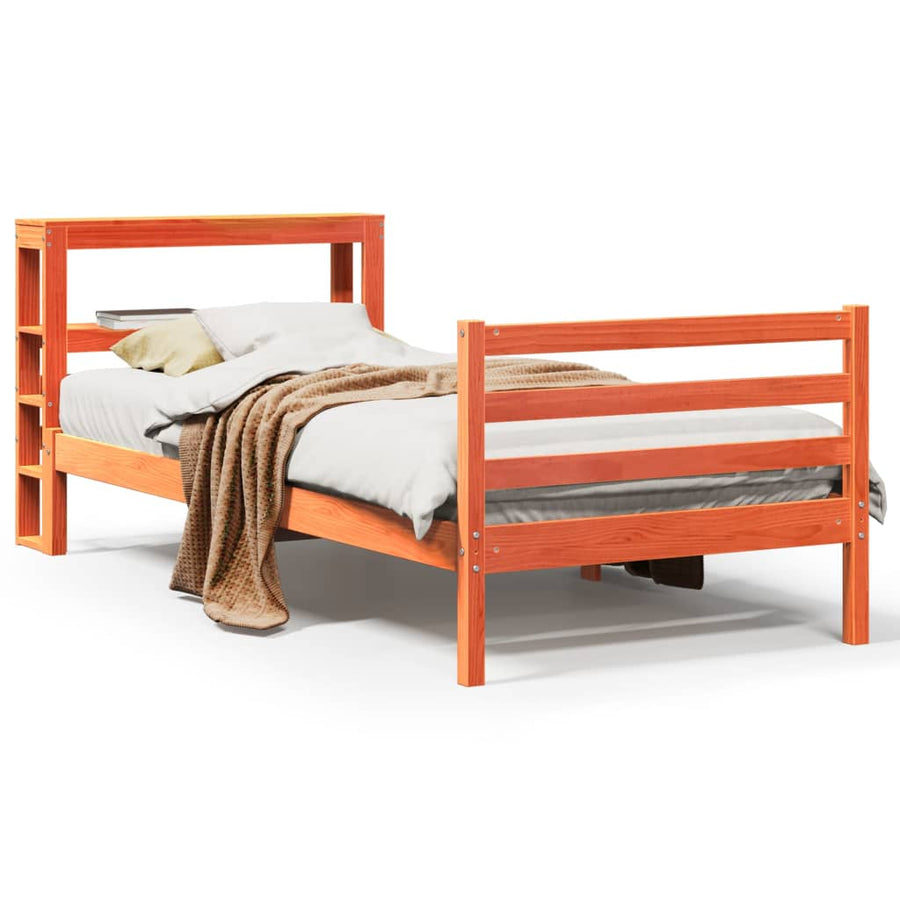 Bedframe zonder matras massief grenenhout wasbruin 75x190 cm