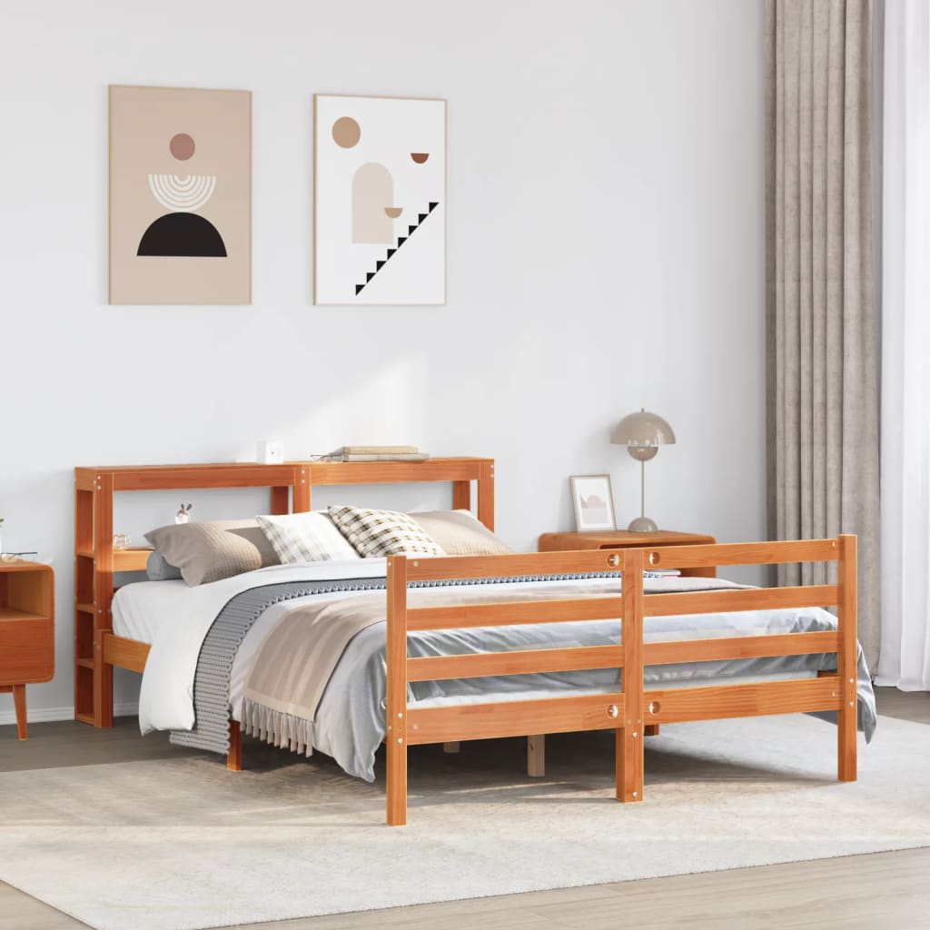 Bedframe zonder matras massief grenenhout wasbruin 135x190 cm