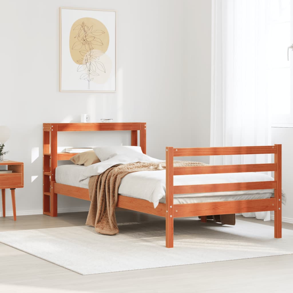 Bedframe zonder matras massief grenenhout wasbruin 90x200 cm