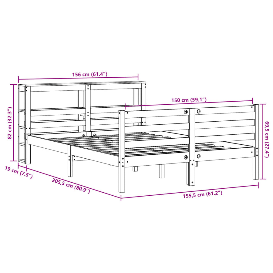 Bedframe zonder matras massief grenenhout wasbruin 150x200 cm
