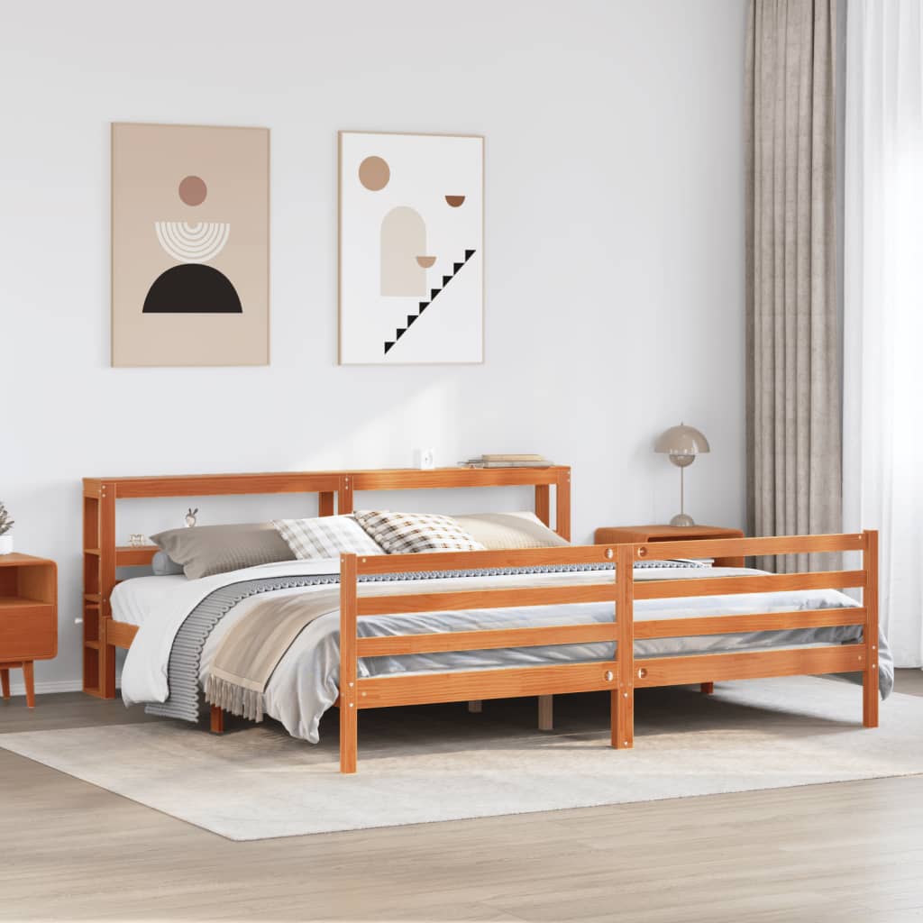 Bedframe zonder matras massief grenenhout wasbruin 200x200 cm