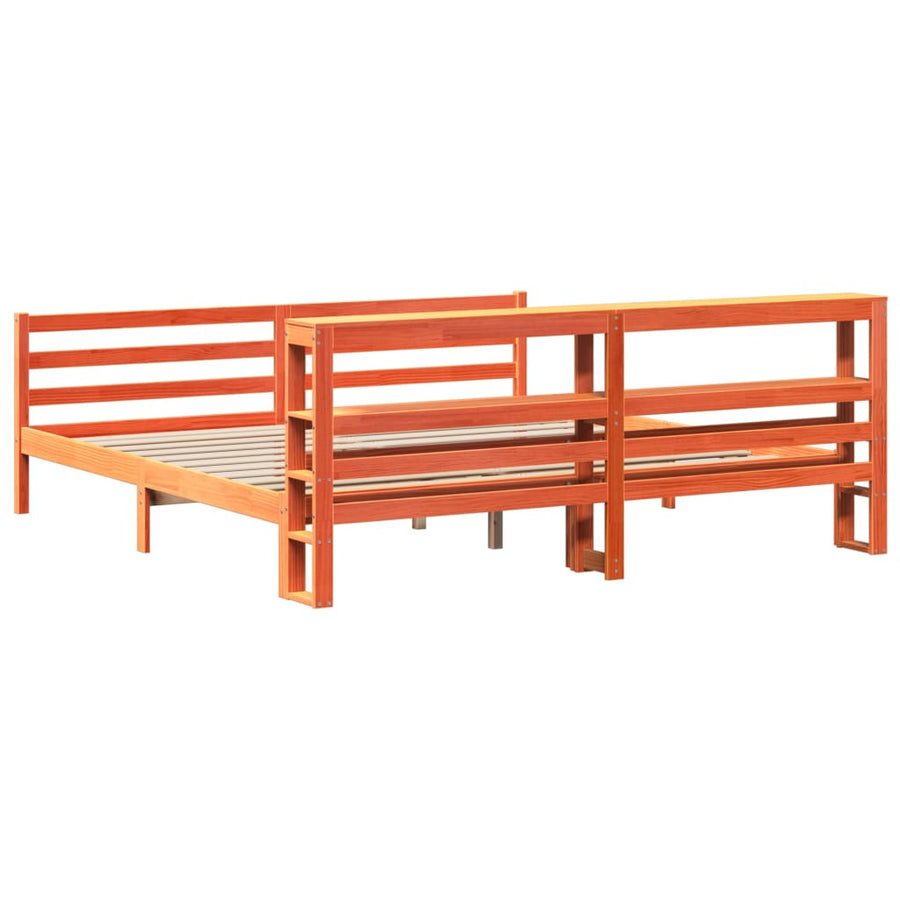Bedframe zonder matras massief grenenhout wasbruin 200x200 cm