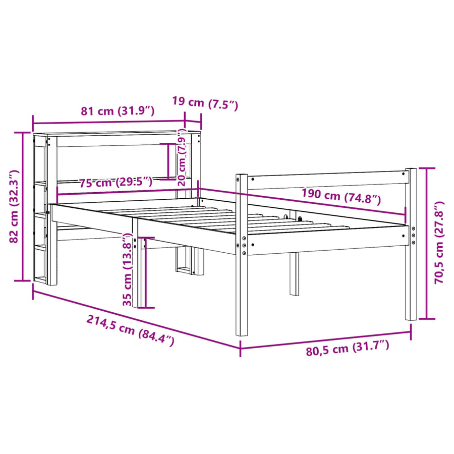 Seniorenbed Met Hoofdbord Massief Grenenhout 75 x 190 cm Wit