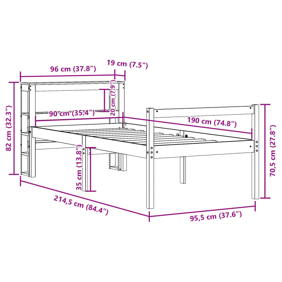 Seniorenbed met hoofdbord massief grenenhout 90x190 cm