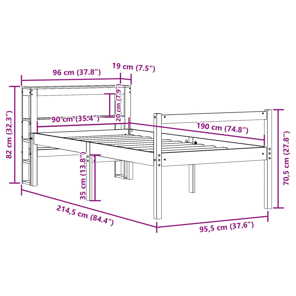 Seniorenbed Met Hoofdbord Massief Grenenhout Wit 90X190 Cm