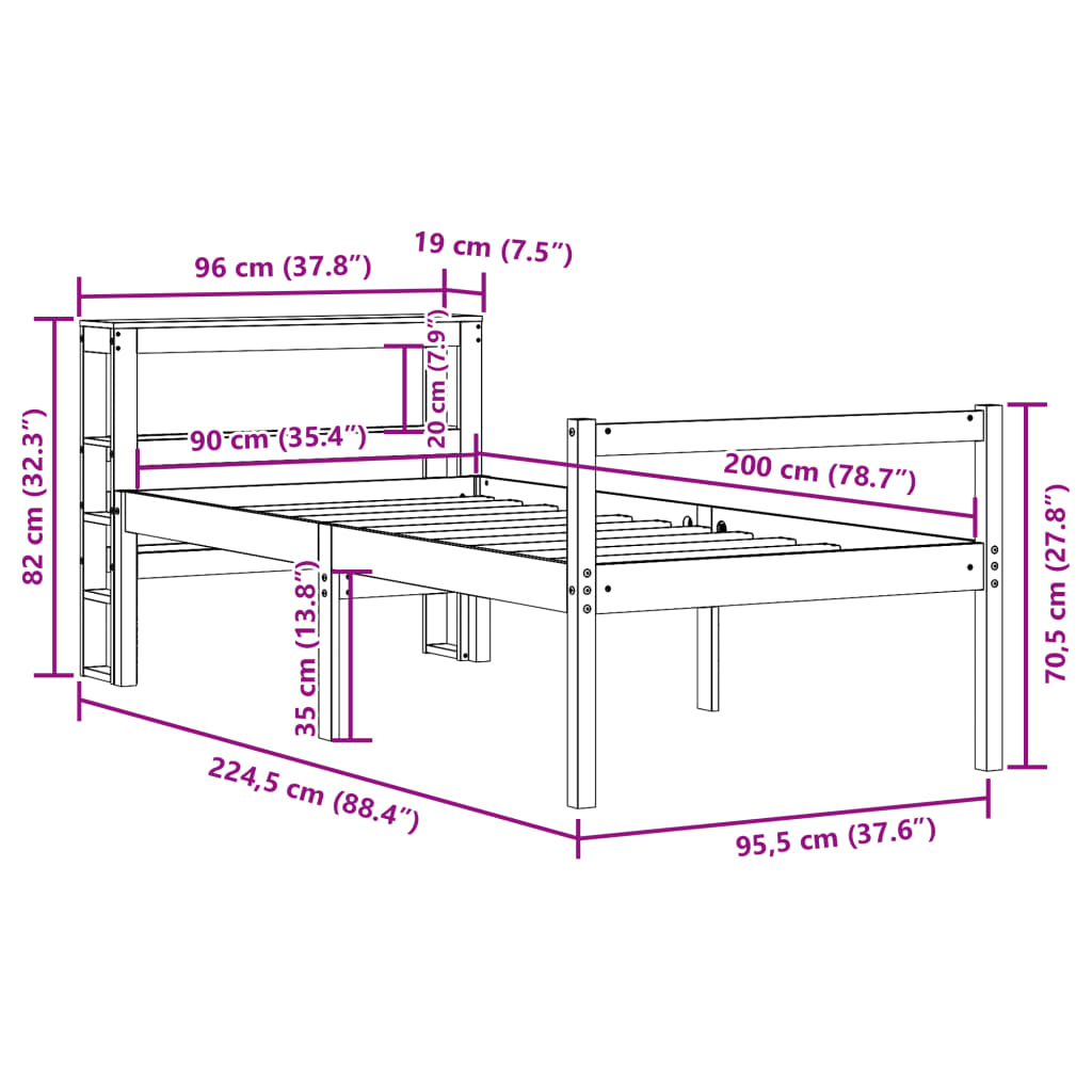 Seniorenbed met hoofdbord massief grenenhout 90x200 cm