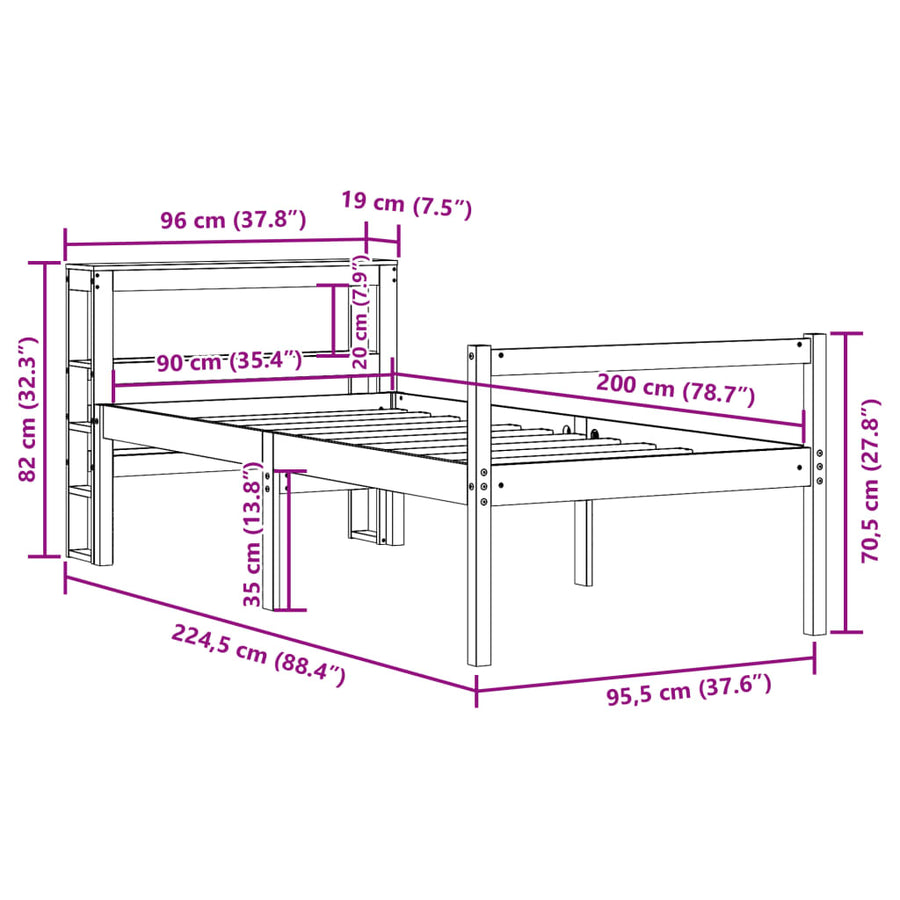 Seniorenbed met hoofdbord massief grenenhout 90x200 cm