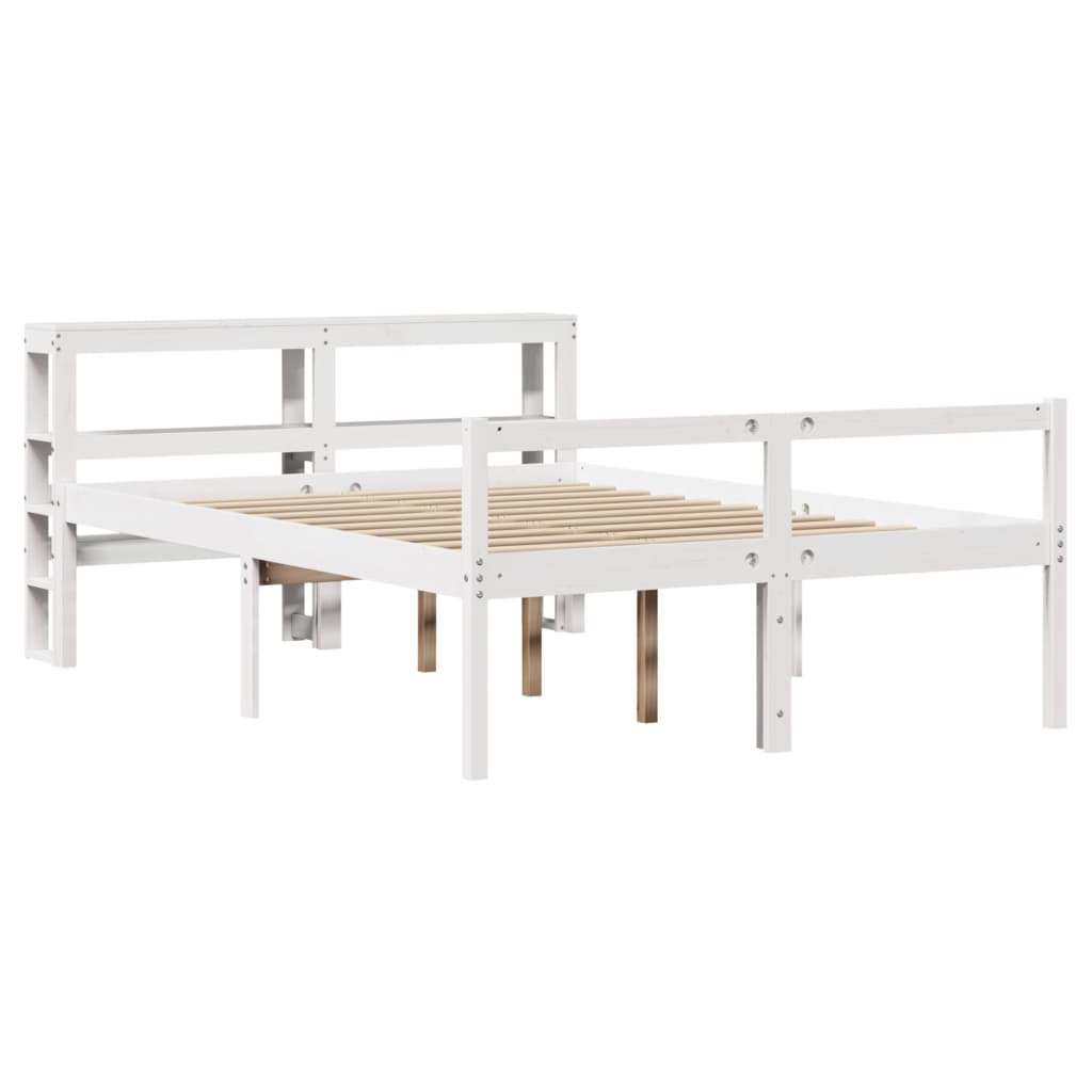 Seniorenbed met hoofdbord massief grenenhout wit 160x200 cm