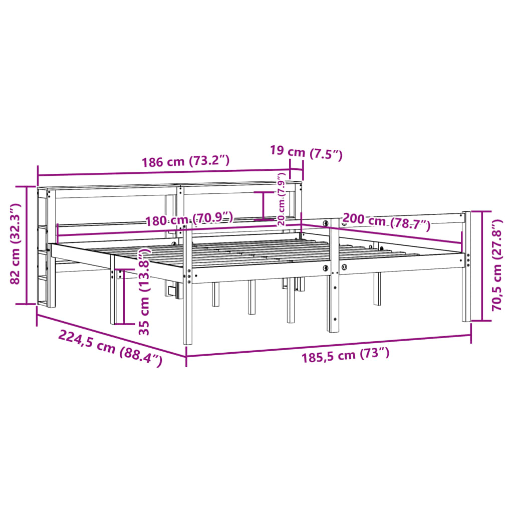 Seniorenbed met hoofdbord massief grenenhout wit 180x200 cm