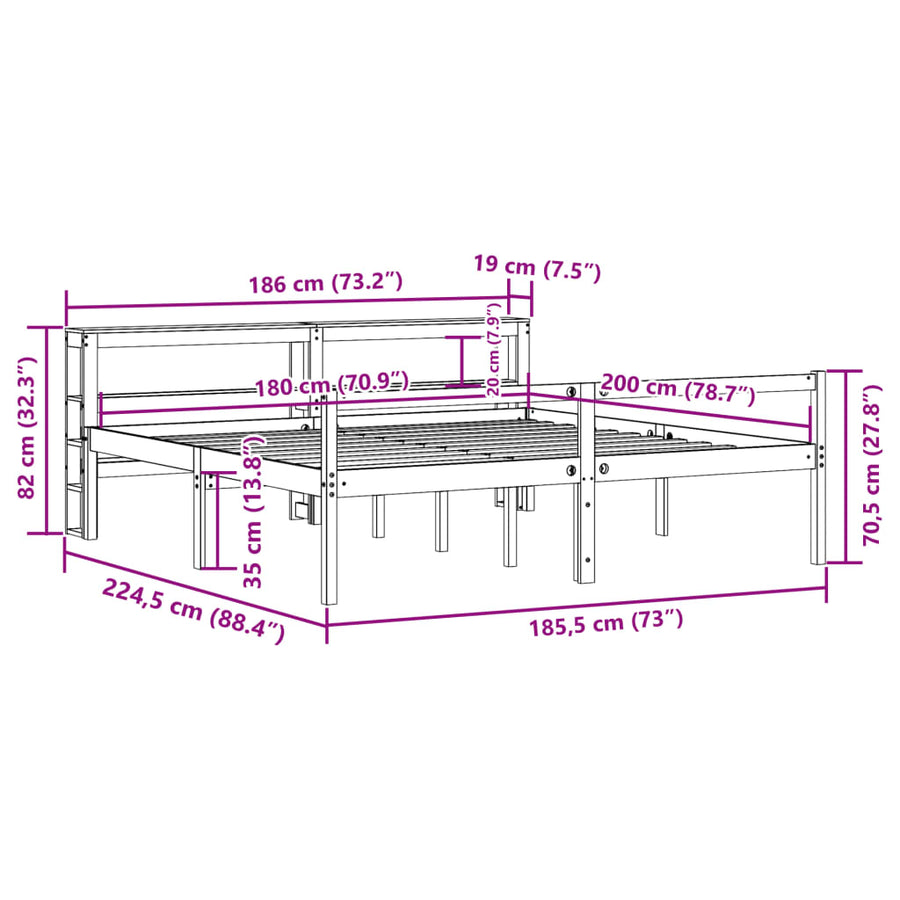 Seniorenbed met hoofdbord massief grenenhout wit 180x200 cm