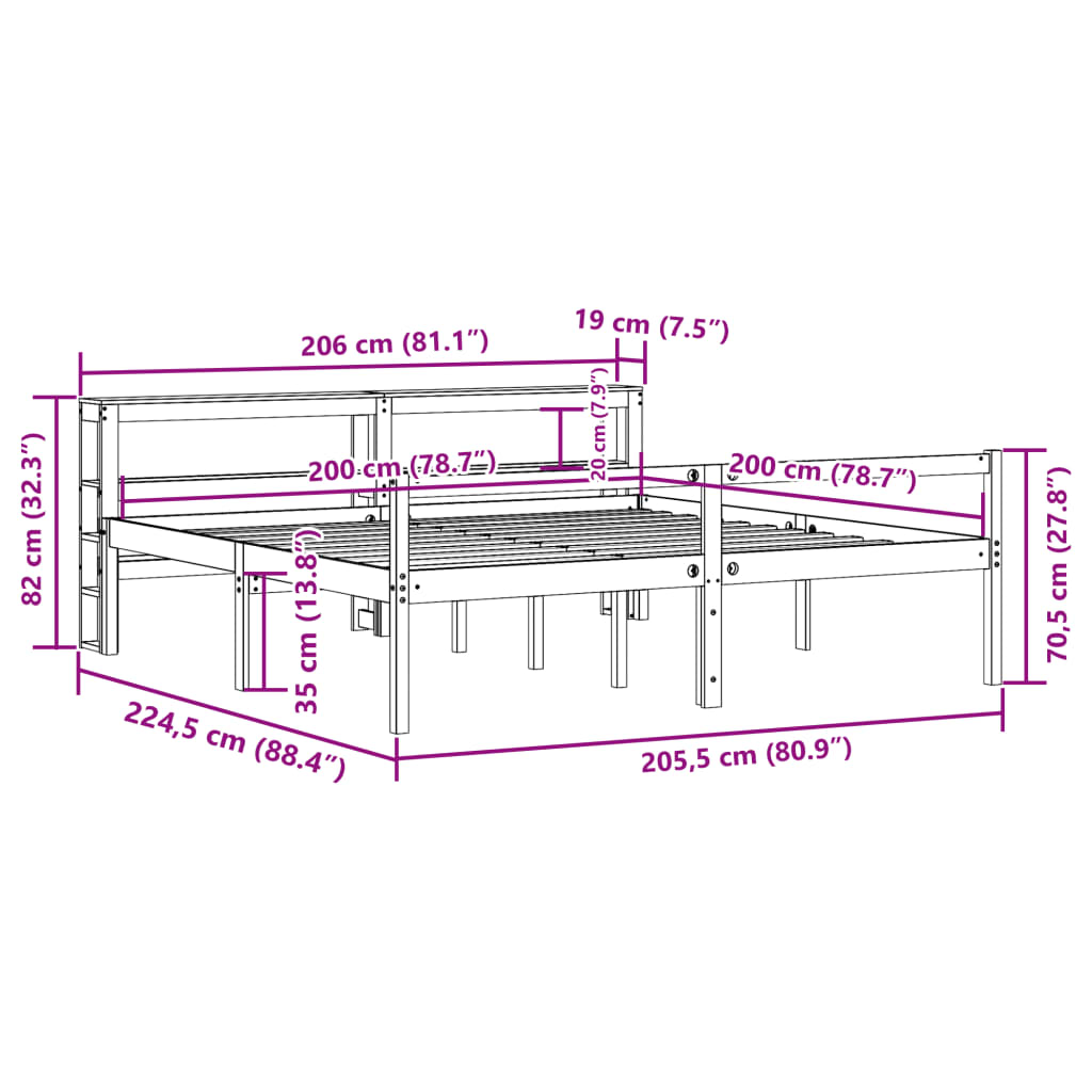 Seniorenbed met hoofdbord massief grenenhout 200x200 cm
