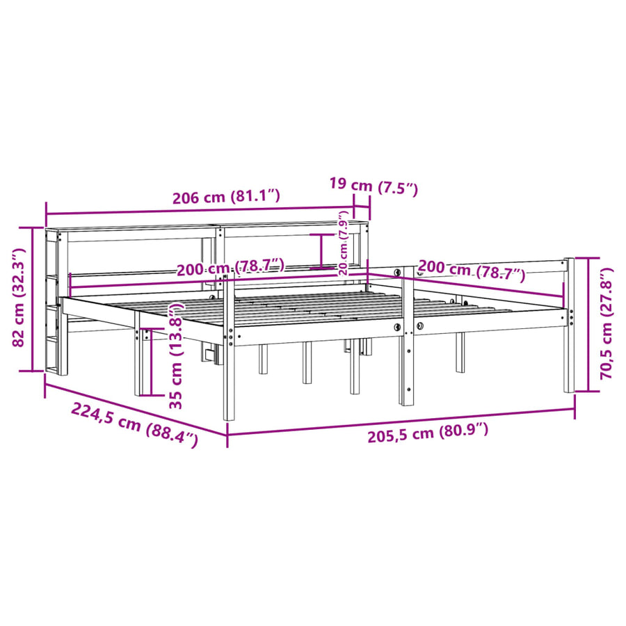 Seniorenbed met hoofdbord massief grenenhout 200x200 cm