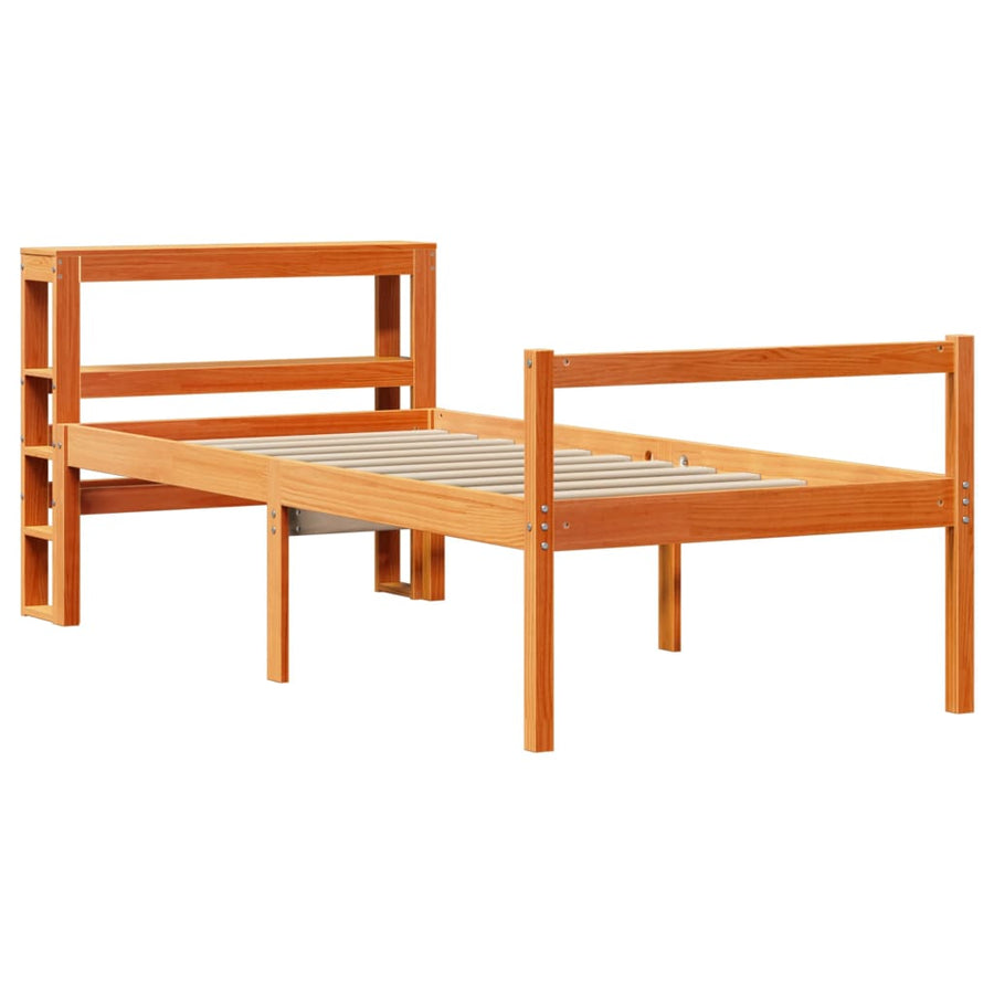 Bedframe met hoofdbord massief grenenhout wasbruin 75x190 cm