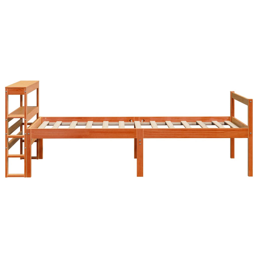 Bedframe met hoofdbord massief grenenhout wasbruin 75x190 cm