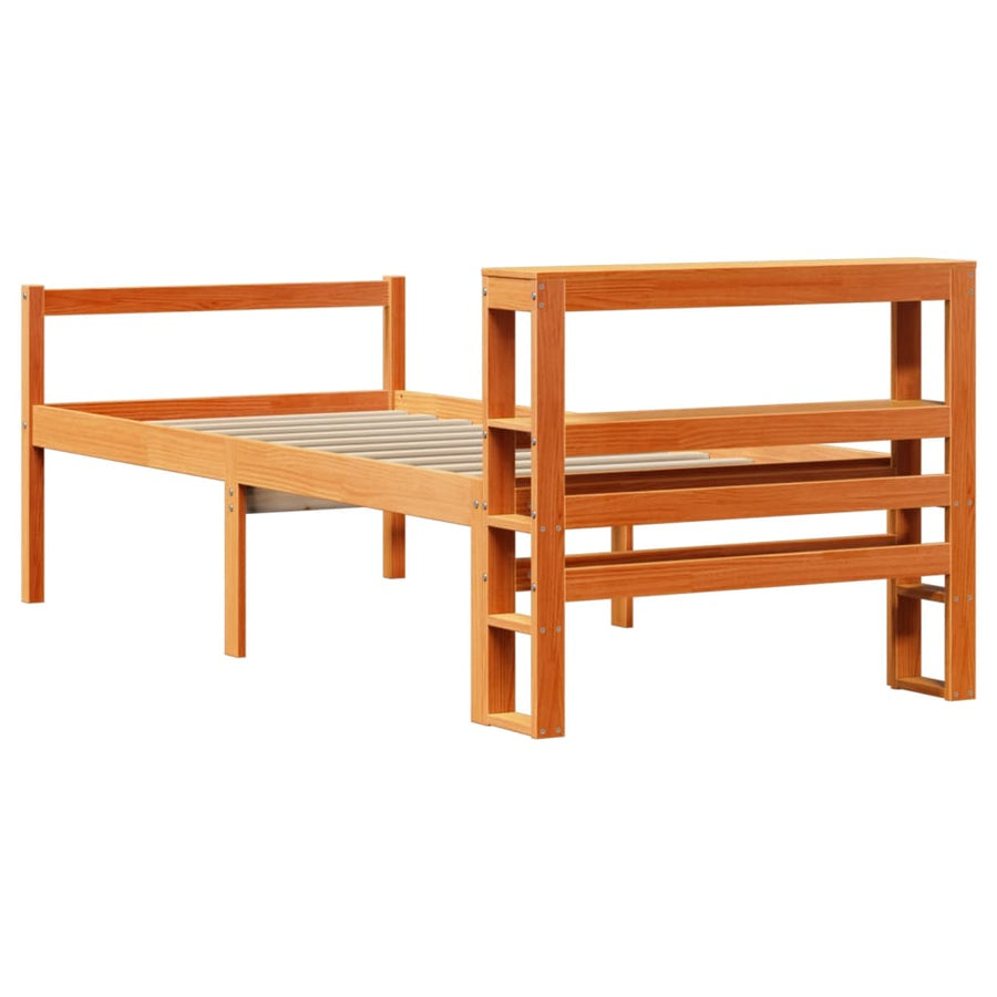 Bedframe met hoofdbord massief grenenhout wasbruin 75x190 cm