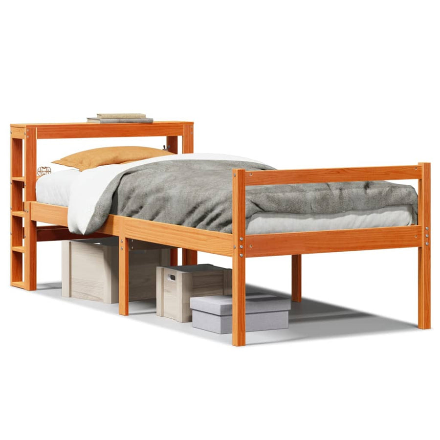 Bedframe met hoofdbord massief grenenhout wasbruin 75x190 cm