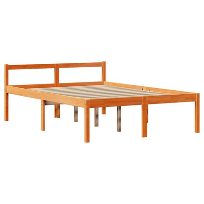 Bedframe met hoofdbord massief grenenhout wasbruin 135x190 cm
