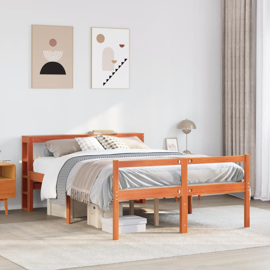 Bedframe met hoofdbord massief grenenhout wasbruin 140x190 cm