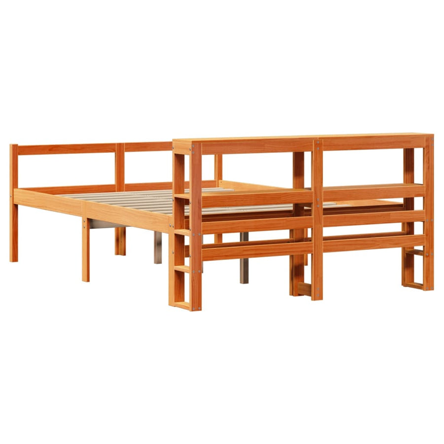 Bedframe met hoofdbord massief grenenhout wasbruin 120x200 cm