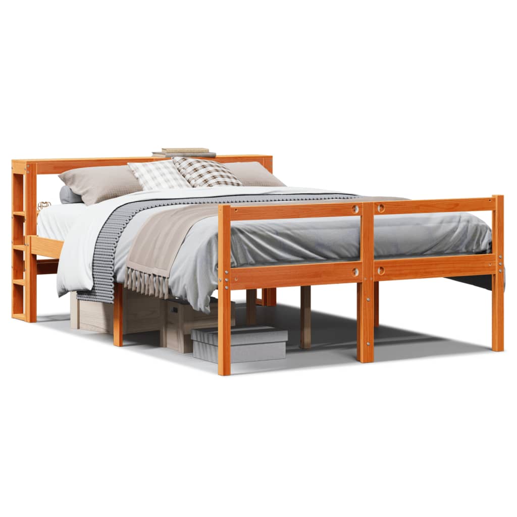Bedframe met hoofdbord massief grenenhout wasbruin 120x200 cm