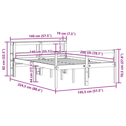 Bedframe met hoofdbord grenenhout wasbruin 140x200 cm