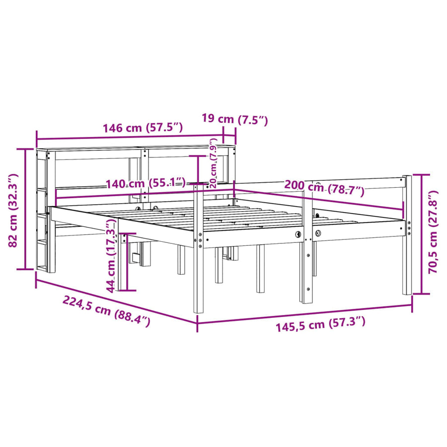 Bedframe met hoofdbord grenenhout wasbruin 140x200 cm