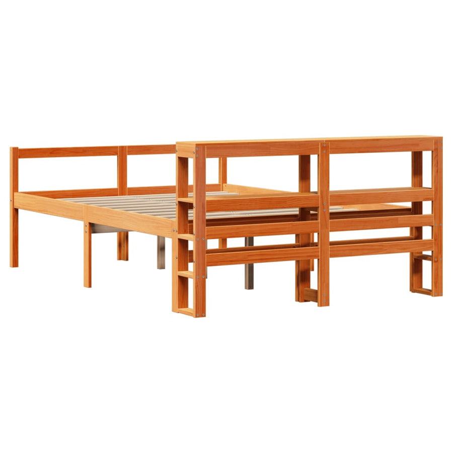 Bedframe met hoofdbord grenenhout wasbruin 140x200 cm