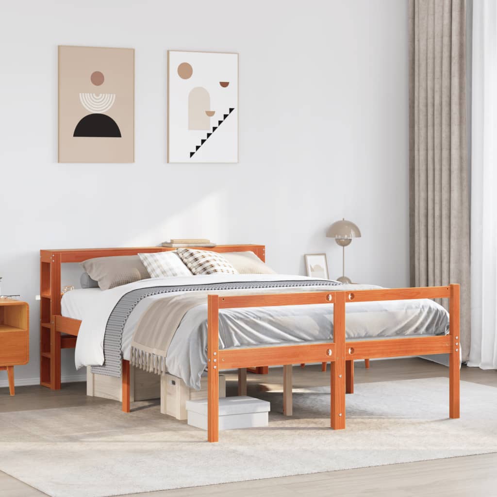 Bedframe met hoofdbord massief grenenhout wasbruin 150x200 cm
