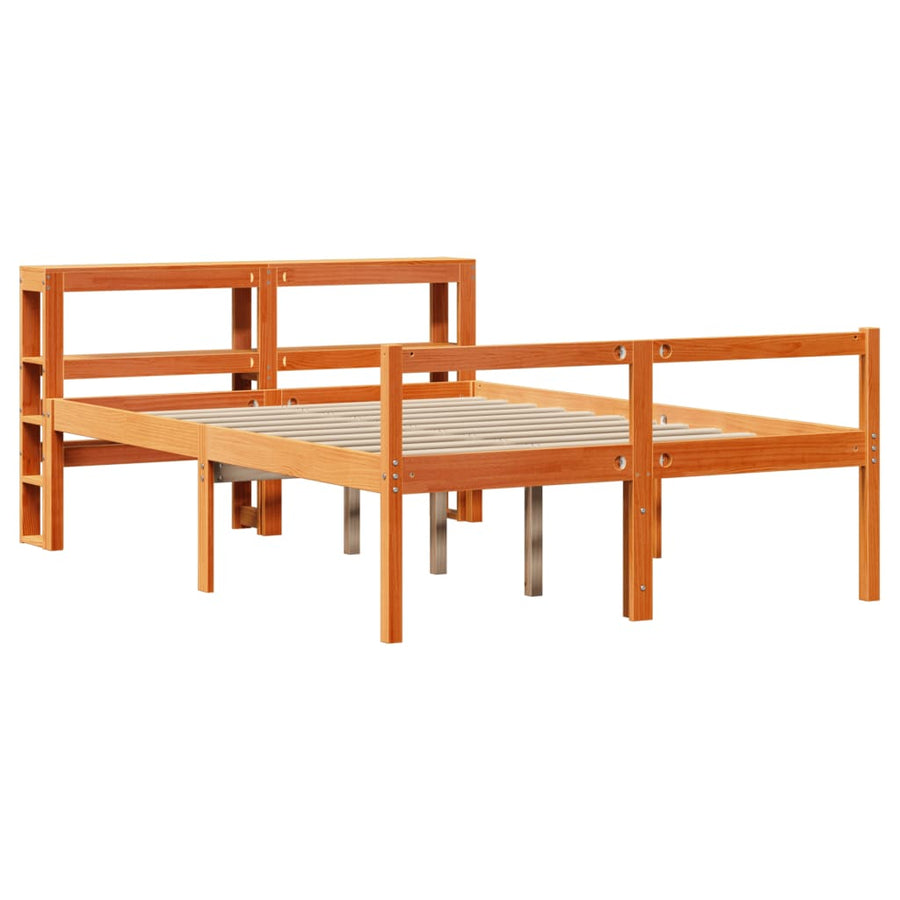 Bedframe met hoofdbord massief grenenhout wasbruin 160x200 cm