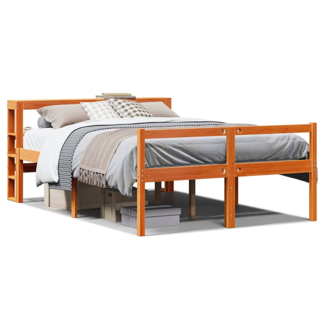 Bedframe met hoofdbord massief grenenhout wasbruin 160x200 cm