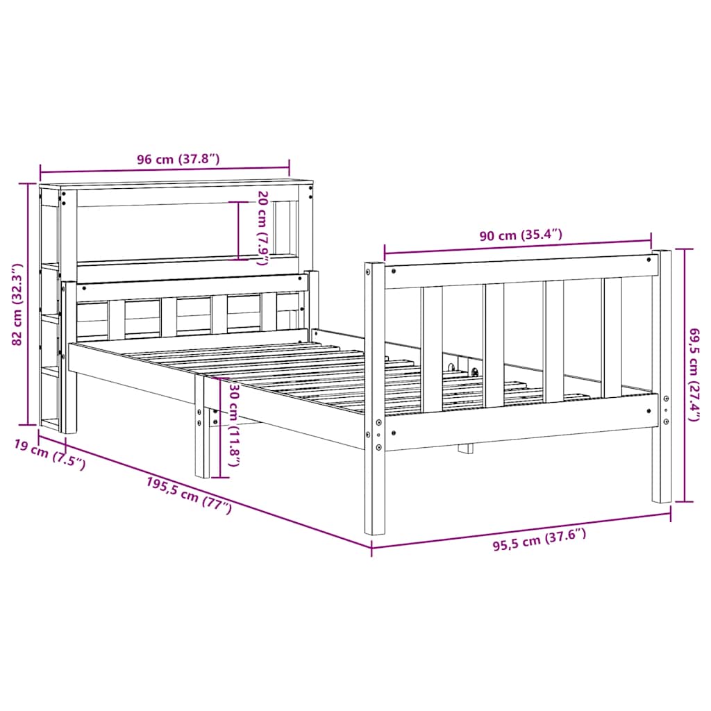 Bedframe zonder matras massief grenenhout 90x190 cm
