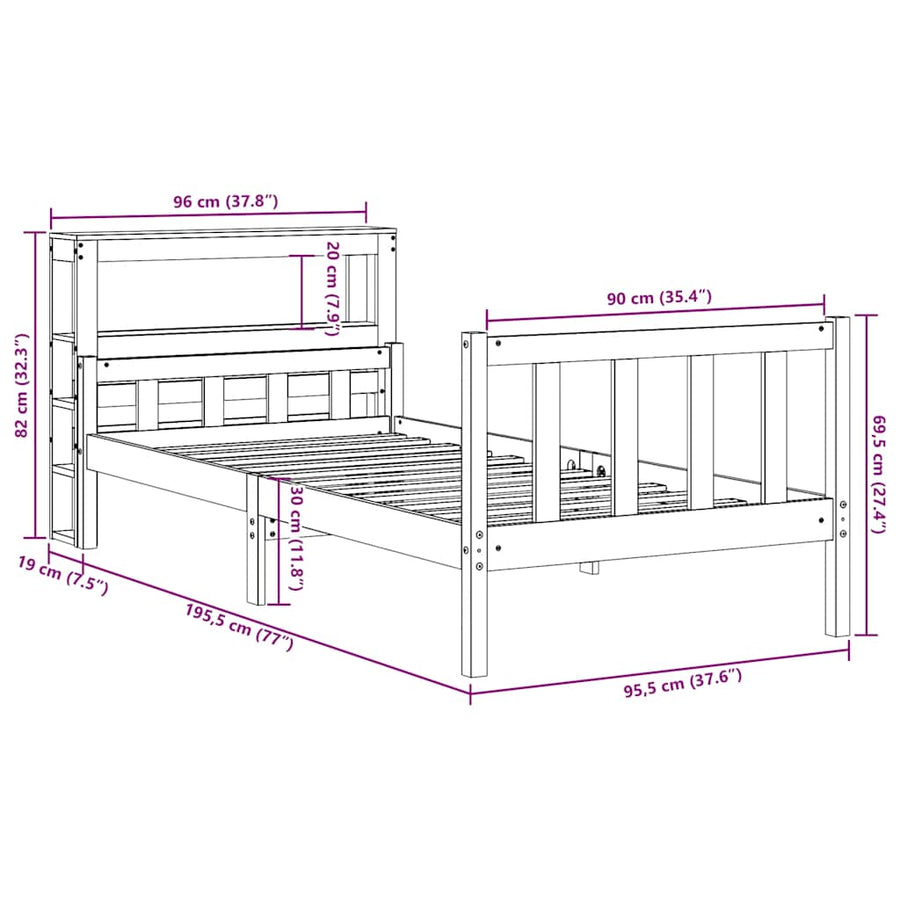 Bedframe zonder matras massief grenenhout 90x190 cm