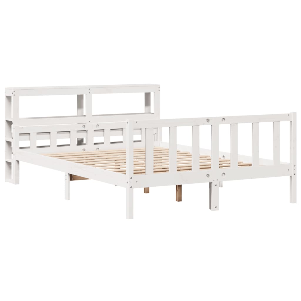 Bedframe zonder matras massief grenenhout wit 150x200 cm