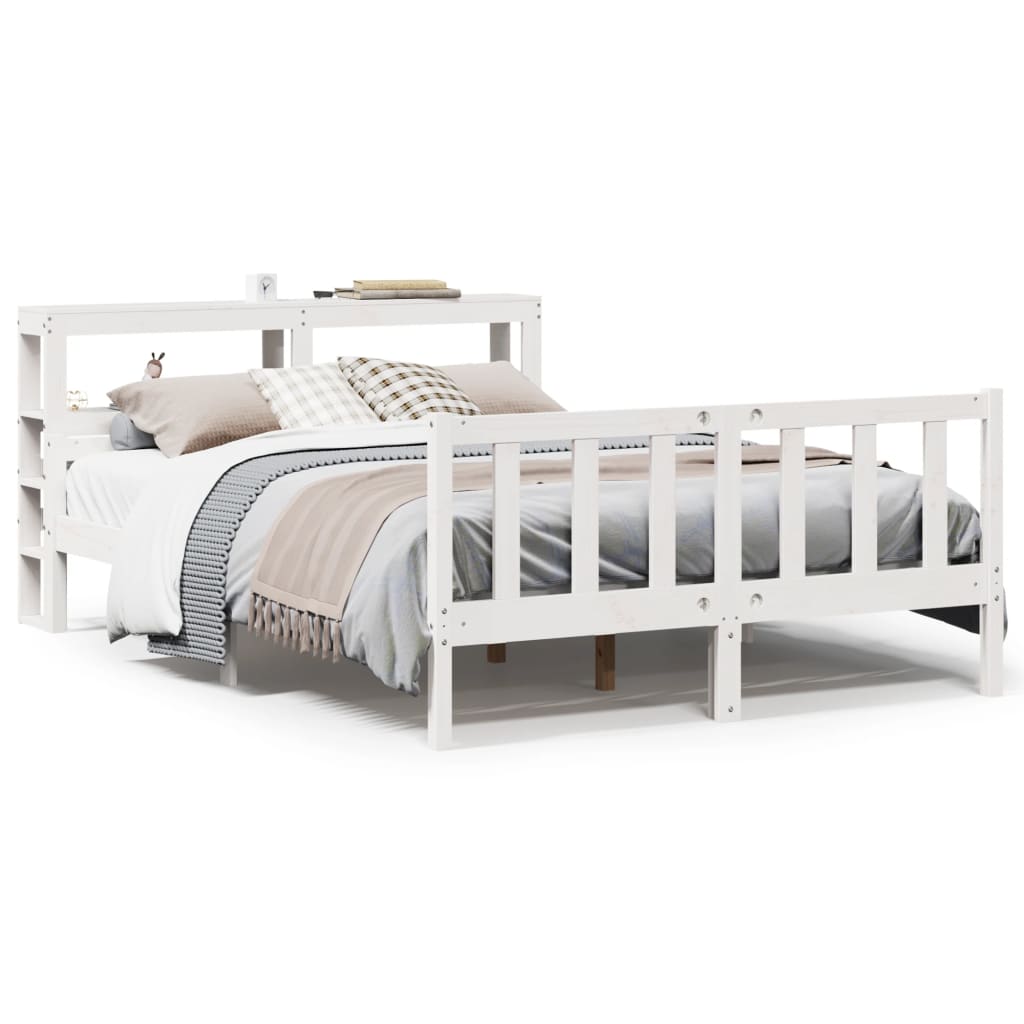 Bedframe zonder matras massief grenenhout wit 150x200 cm