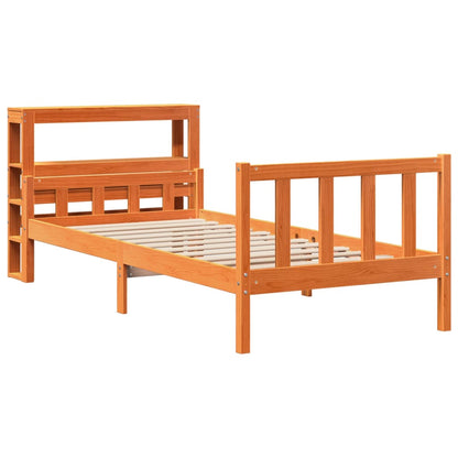 Bedframe met hoofdbord massief grenenhout wasbruin 75x190 cm