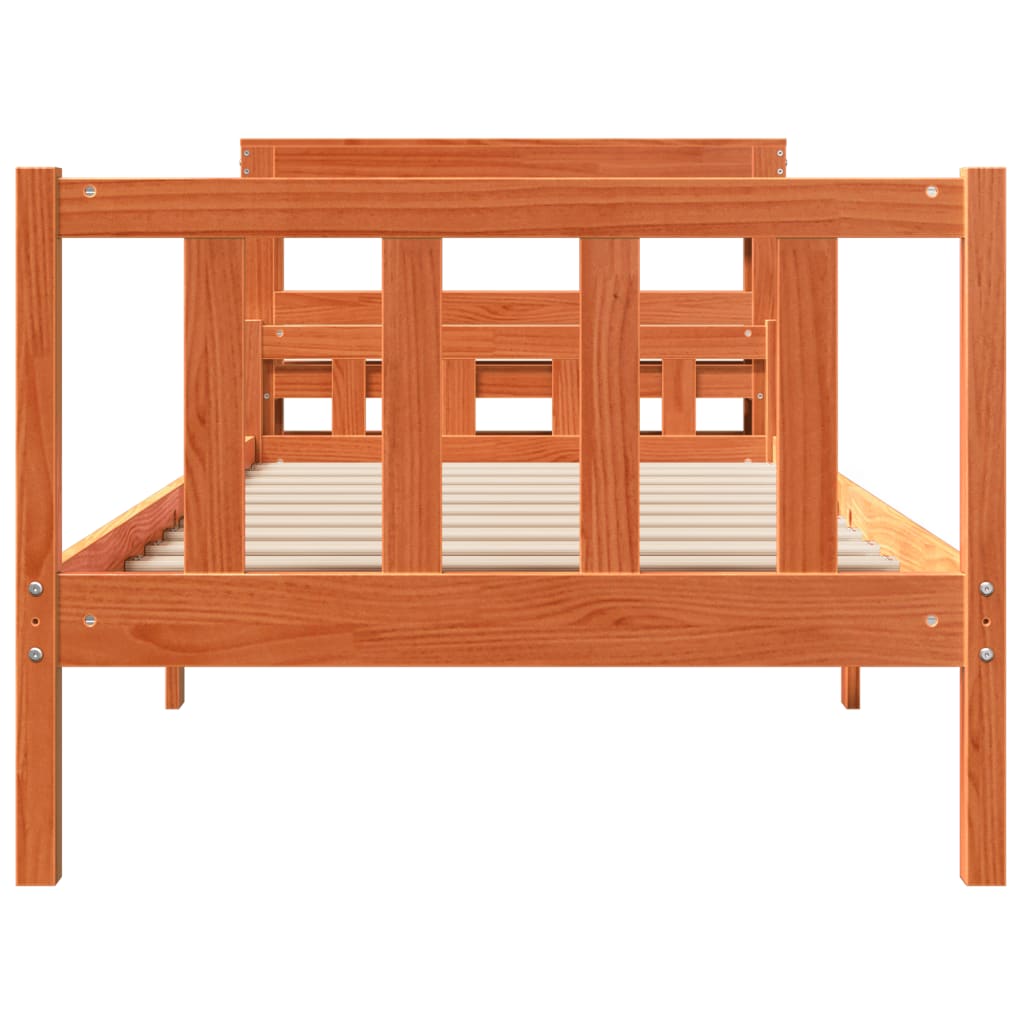 Bedframe met hoofdbord massief grenenhout wasbruin 75x190 cm
