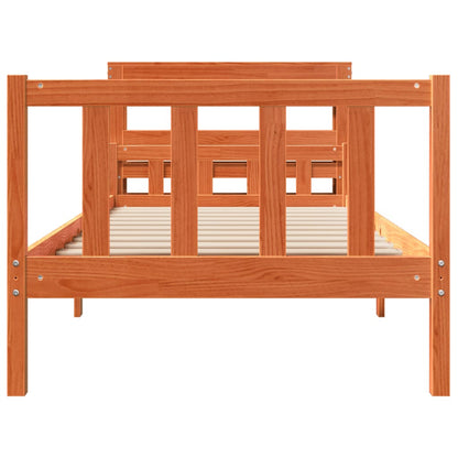 Bedframe met hoofdbord massief grenenhout wasbruin 75x190 cm