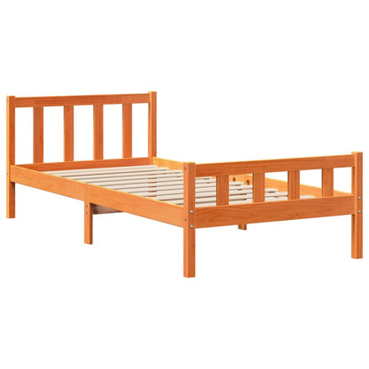 Bedframe met hoofdbord massief grenenhout wasbruin 75x190 cm