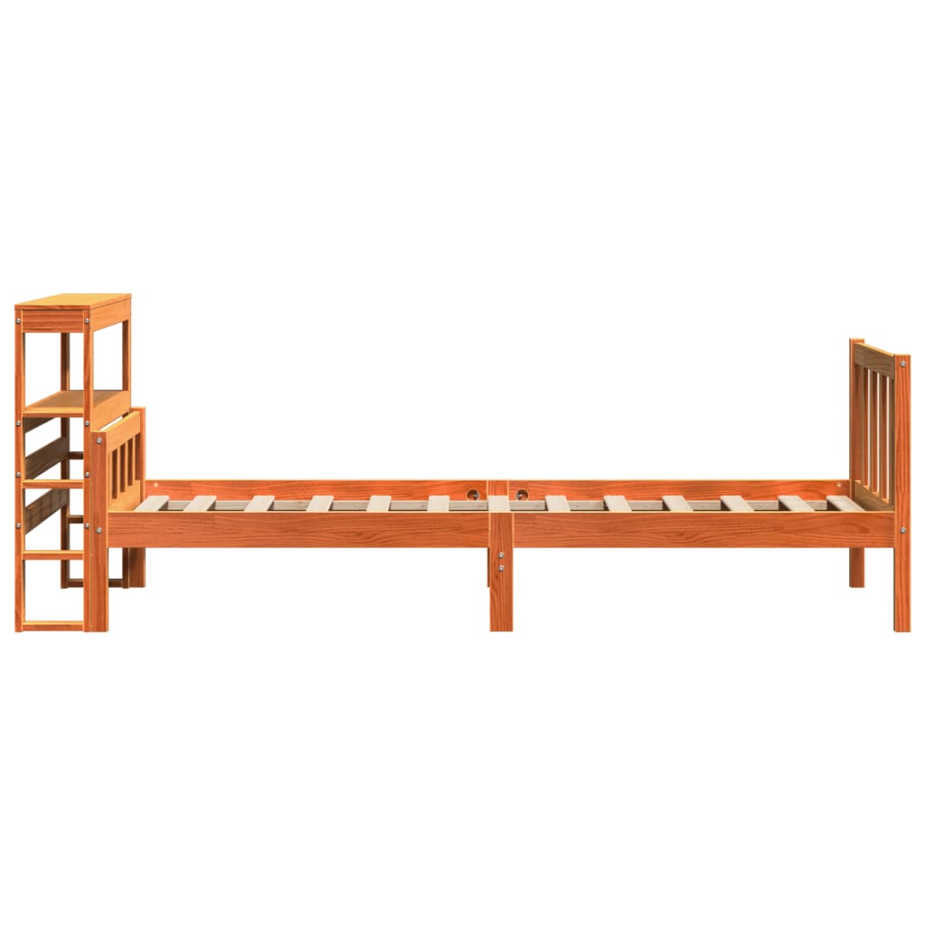 Bedframe met hoofdbord massief grenenhout wasbruin 75x190 cm