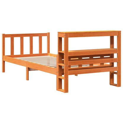 Bedframe met hoofdbord massief grenenhout wasbruin 75x190 cm