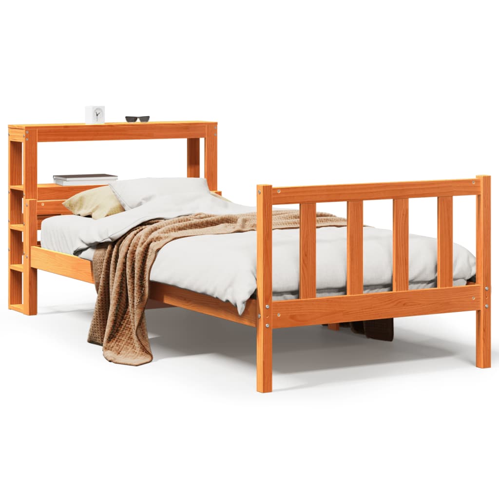 Bedframe met hoofdbord massief grenenhout wasbruin 75x190 cm