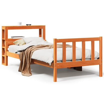 Bedframe met hoofdbord massief grenenhout wasbruin 75x190 cm