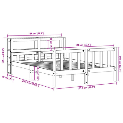 Bedframe met hoofdbord massief grenenhout wasbruin 150x200 cm